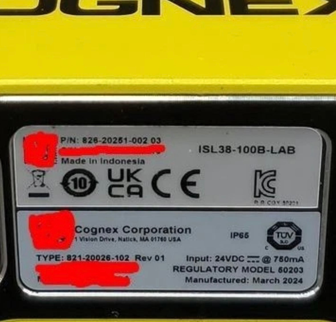 Cognex ISL38-100B-LAB Insight Vision System P/N: 826-20251-002 03
