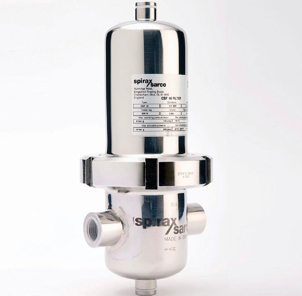 Spirax Sarco 1853992 CSF16 Clean Steam Filter Housing, 2-1/2 in Connection, 29.1 in OAL, 316 Stainless Steel