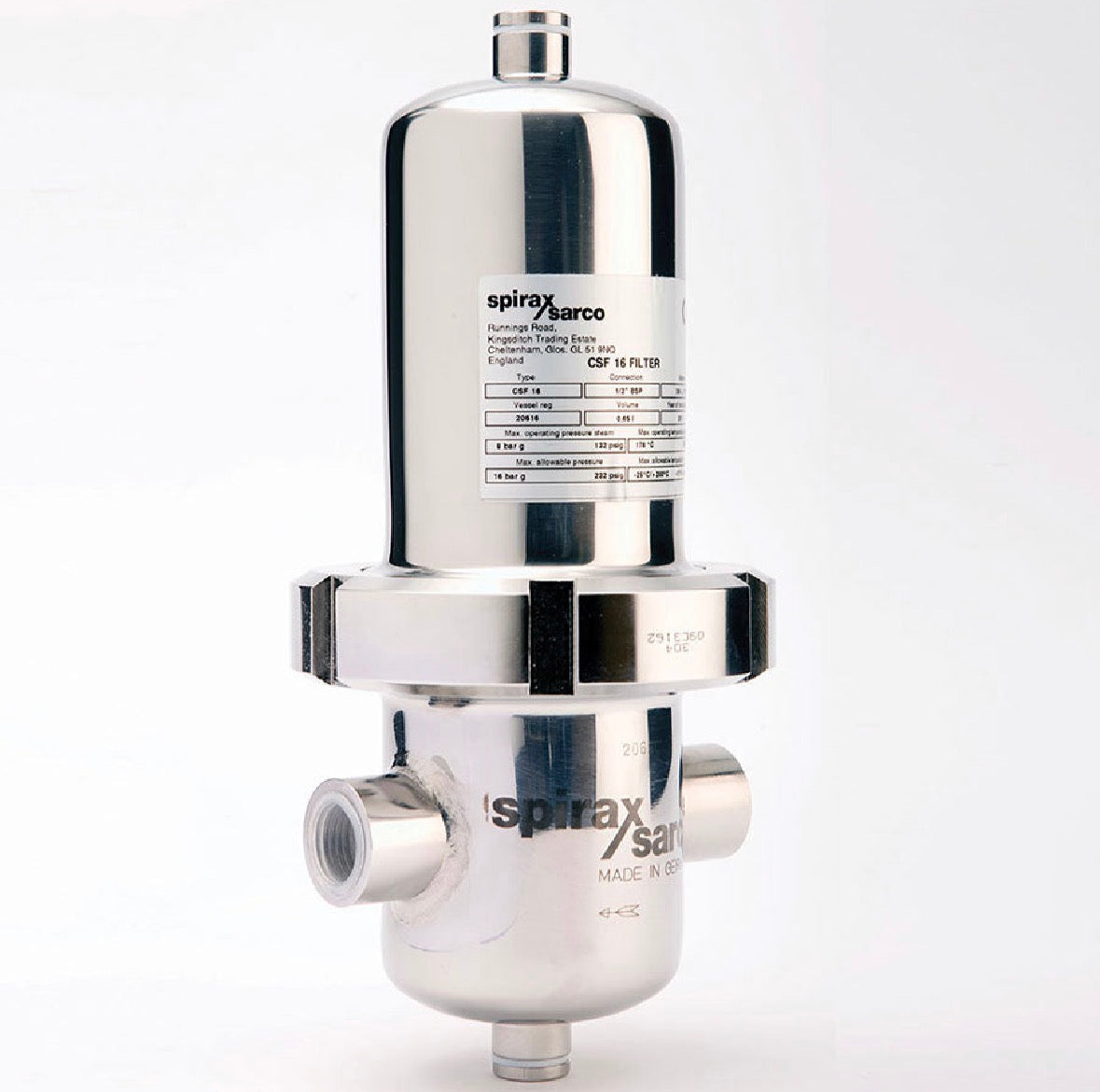 Spirax Sarco 1853390, CSF16 Clean Steam Filter Housing, 3/4 in, 10.7 in OAL, 316 Stainless Steel